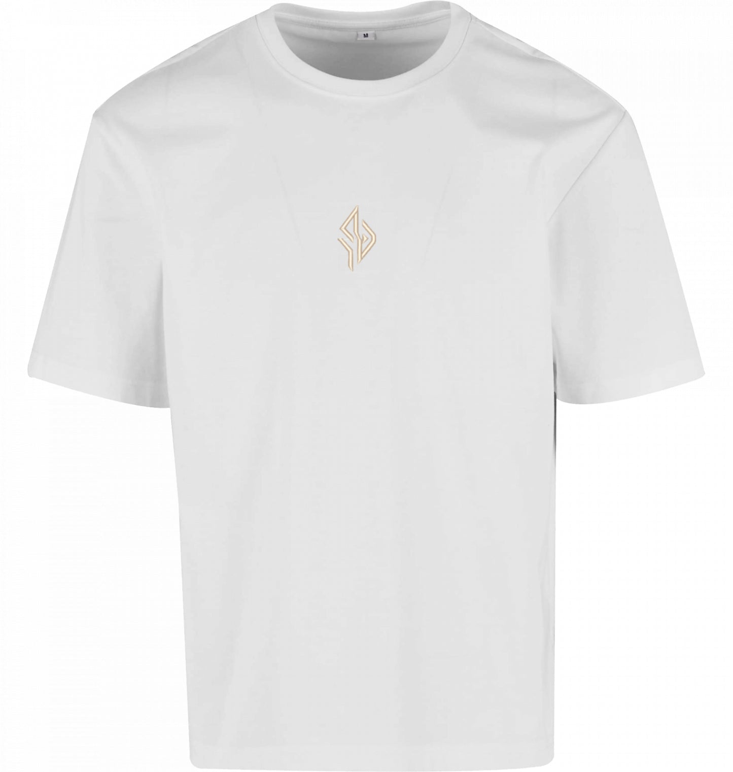 SUÐR FIND Loose Fit Tee in White – Vorderseite mit gesticktem SUÐR-Monogramm auf der Brust