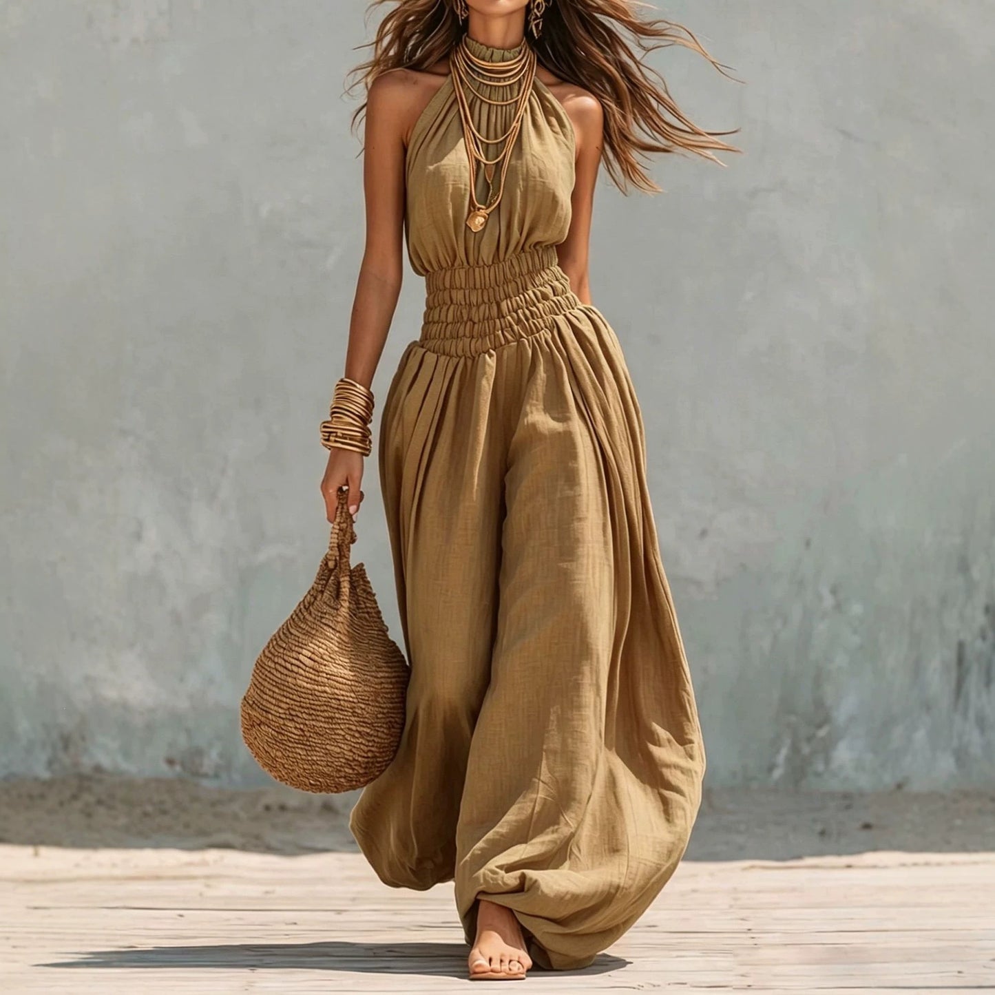 Sleeveless hanging neck lantern pants jumpsuit for women eprolo