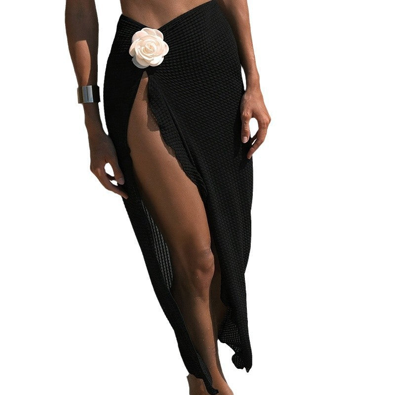 Solid Color Floral Wrap Bikini Swimwear Mesh Sexy Swimsuit Women's Split Beach Dress eprolo
