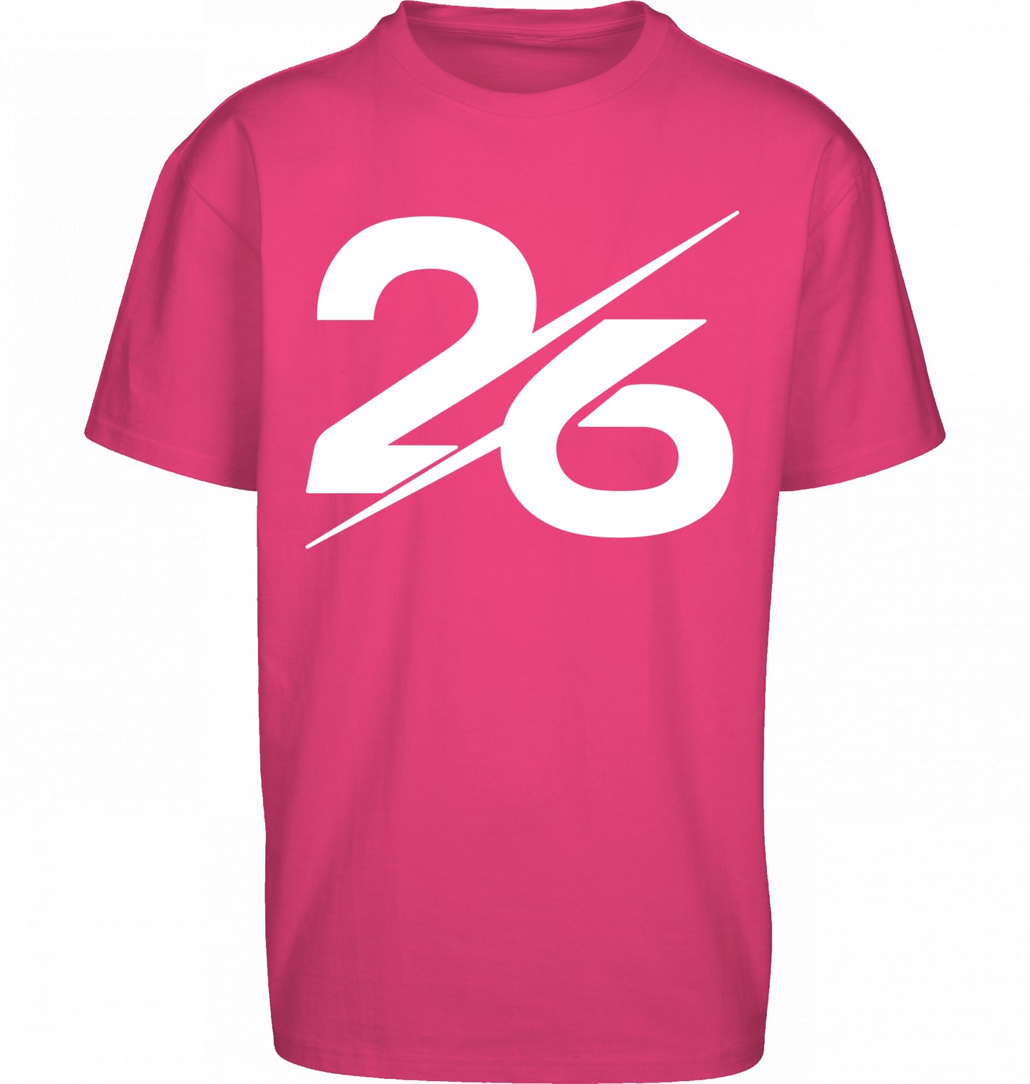 SUÐR FIND Heavy Oversize Tee in Hibiskus Pink – Vorderansicht mit großer 26