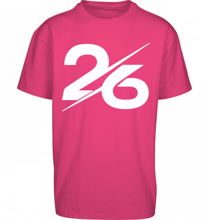 SUÐR FIND Heavy Oversize Tee in Hibiskus Pink – Vorderansicht mit großer 26