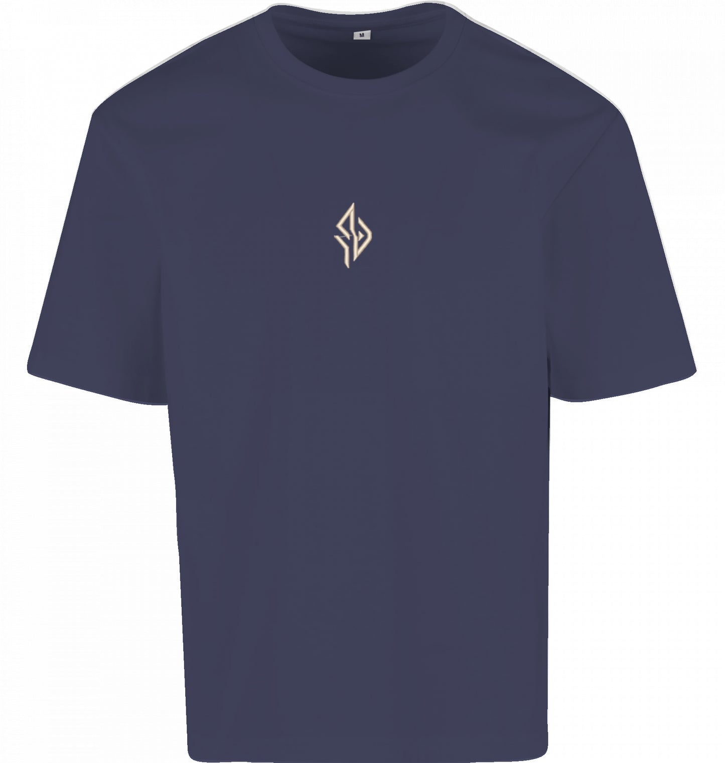 SUÐR FIND Loose Fit Tee in Navy – Vorderseite mit gesticktem SUÐR-Monogramm auf der Brust