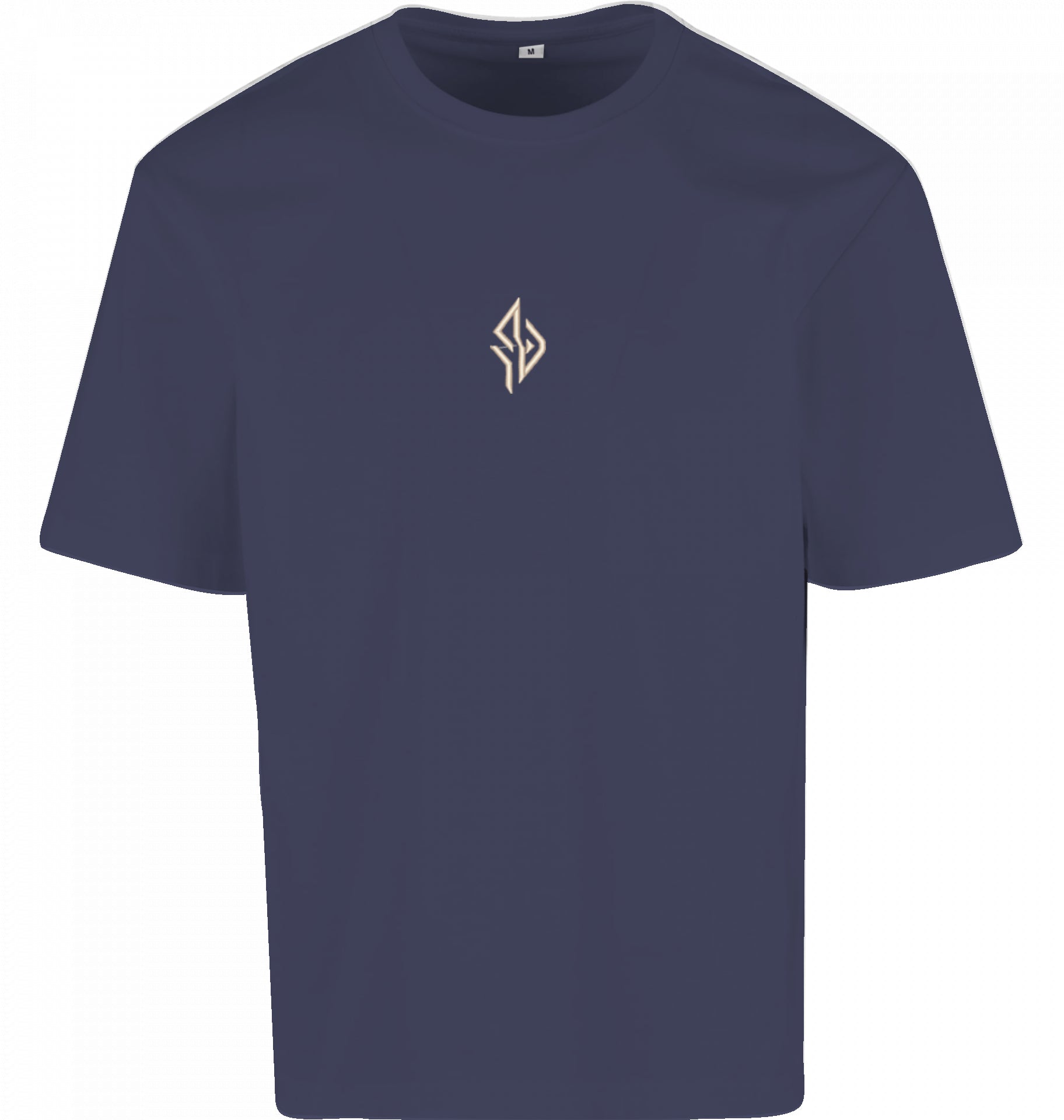 SUÐR FIND Loose Fit Tee in Navy – Vorderseite mit gesticktem SUÐR-Monogramm auf der Brust