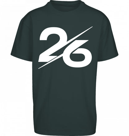 SUÐR FIND Heavy Oversize Tee in Bottle Green – Vorderansicht mit großer 26