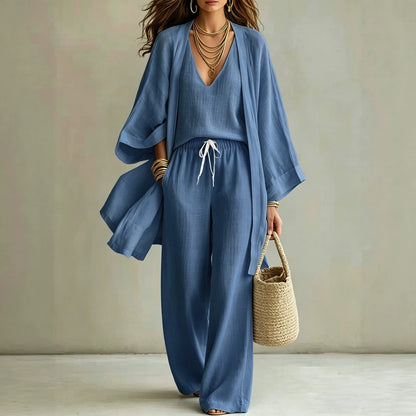 Loose cardigan sleeveless vest long pants three piece set for women eprolo