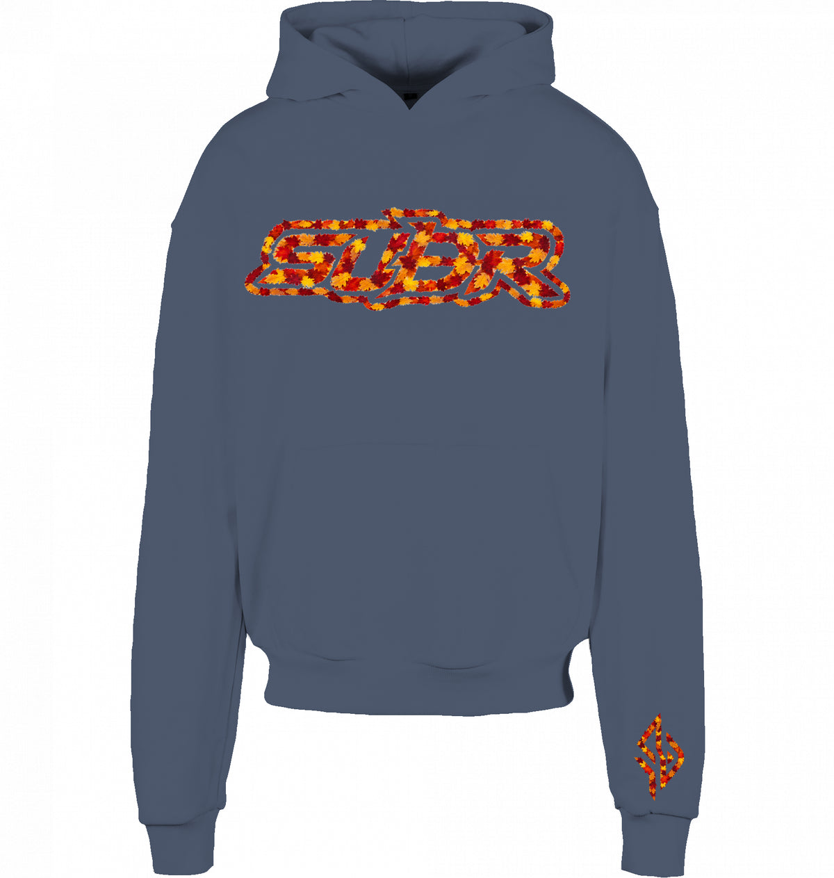 VESTR 07 Laub Hoodie – Boxy Hoodie in Vintage Blue, Print aus Herbstlaub von SUÐR