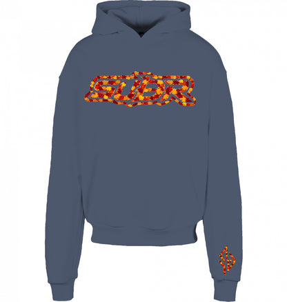 VESTR 07 Laub Hoodie – Boxy Hoodie in Vintage Blue, Print aus Herbstlaub von SUÐR