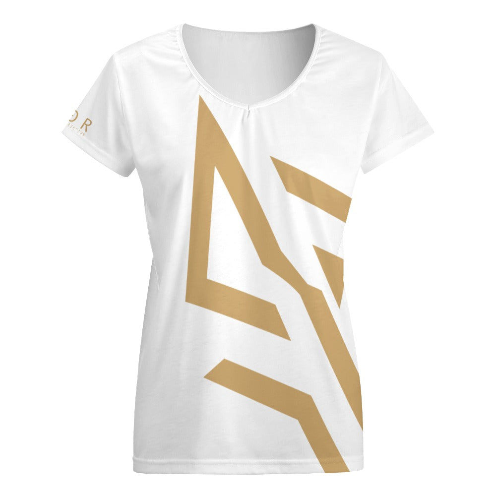 SUÐR Signature V-Neck Tee Damen – viele Farben – V-Neck Tee mit SUÐR-Emblem in Gold