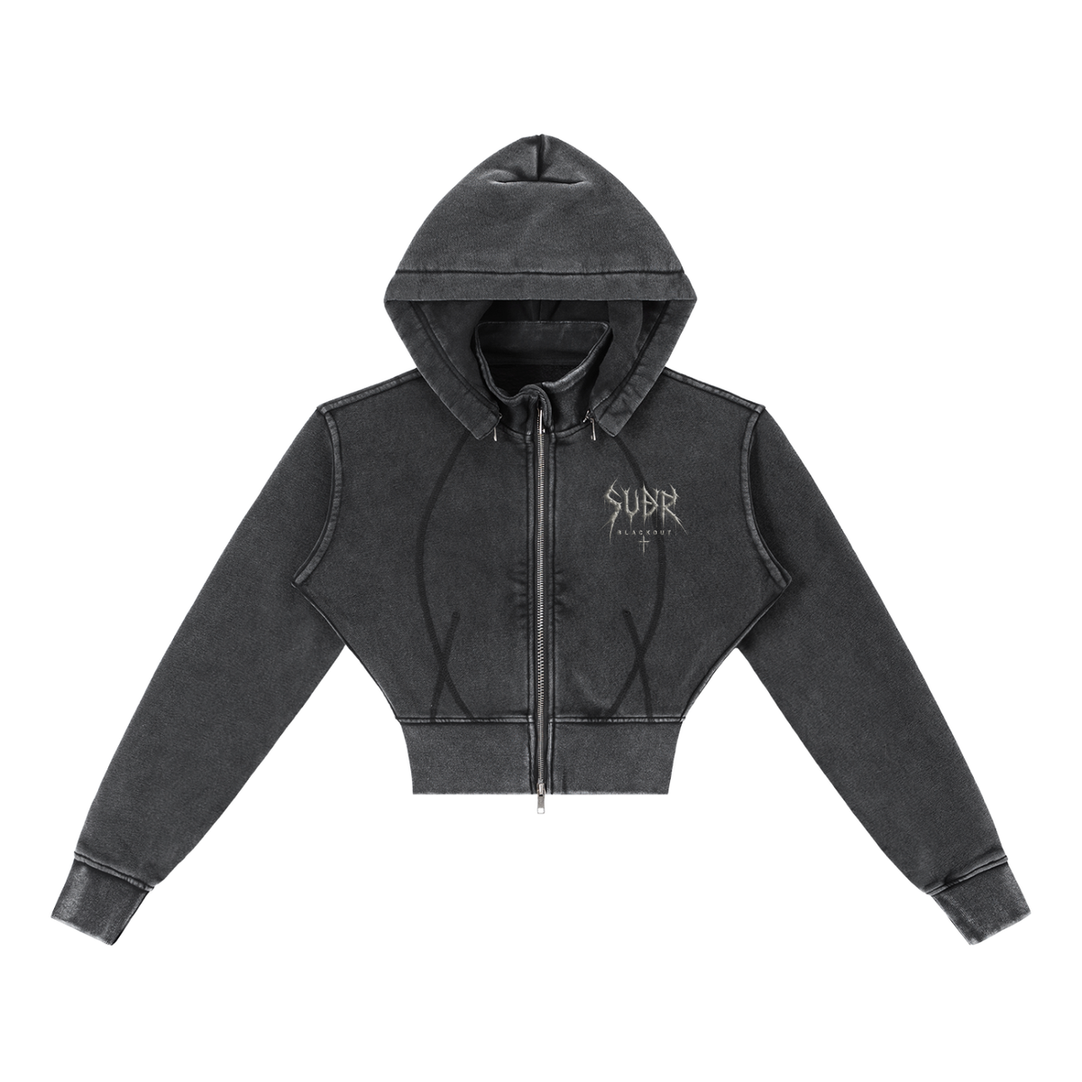 BLACKOUT vintage washed cropped fleece Hoodie – Ansicht 5
