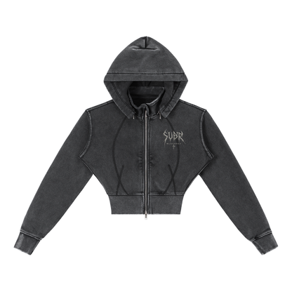 BLACKOUT vintage washed cropped fleece Hoodie – Ansicht 5