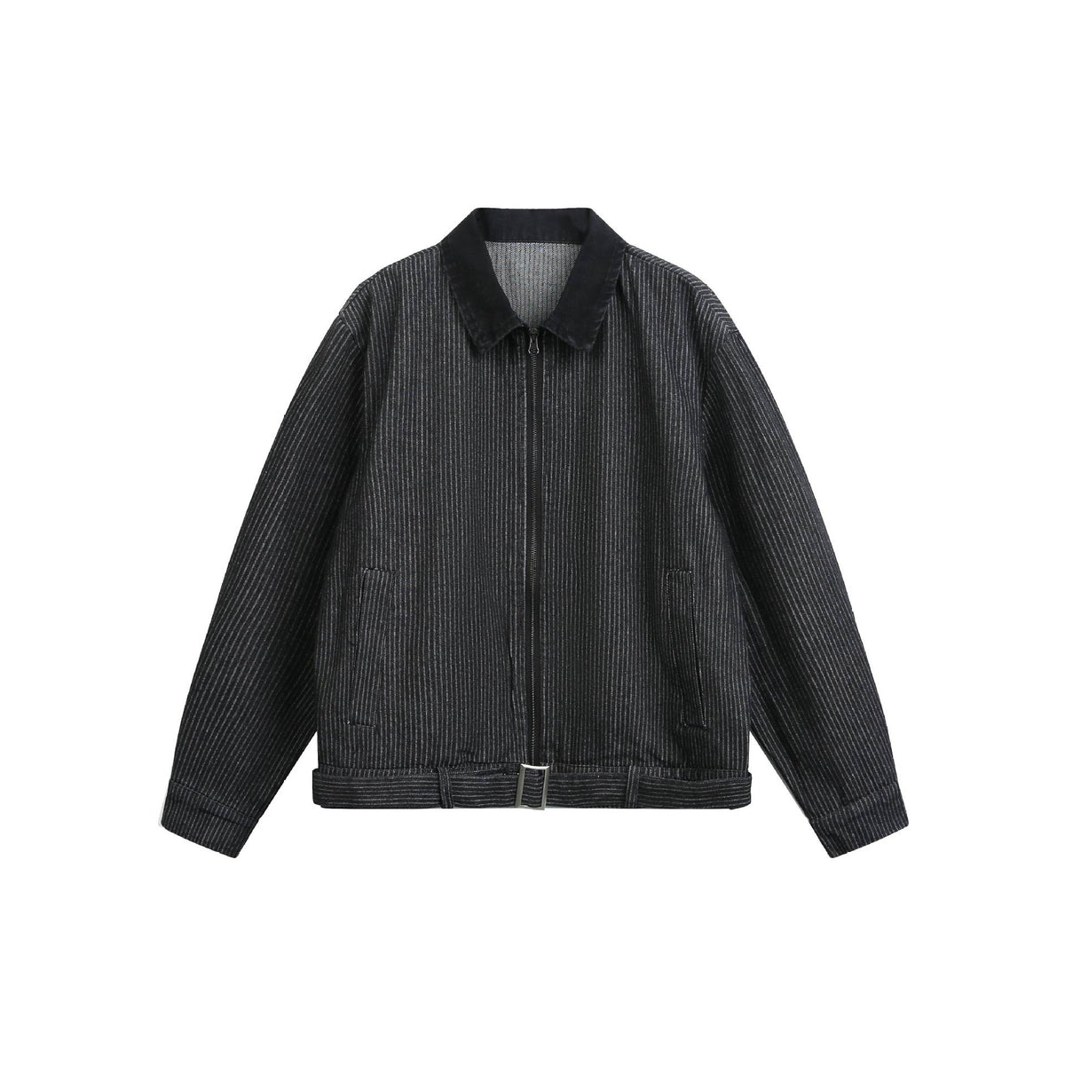 Vertical Stripe Color-Blocked Notch Lapel Short Jacket Men's Preppy Outerwear