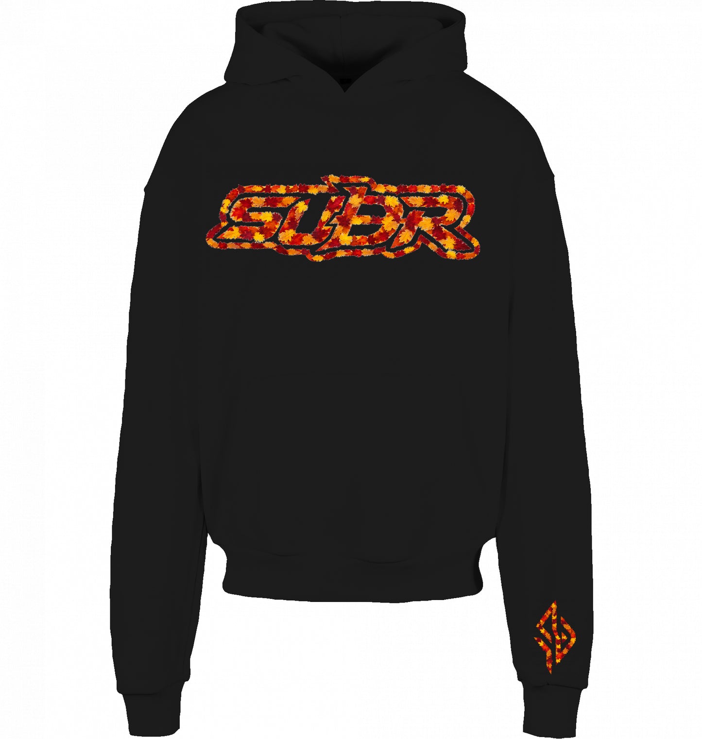 VESTR 07 Laub Hoodie – Boxy Hoodie in Black, Print aus Herbstlaub von SUÐR