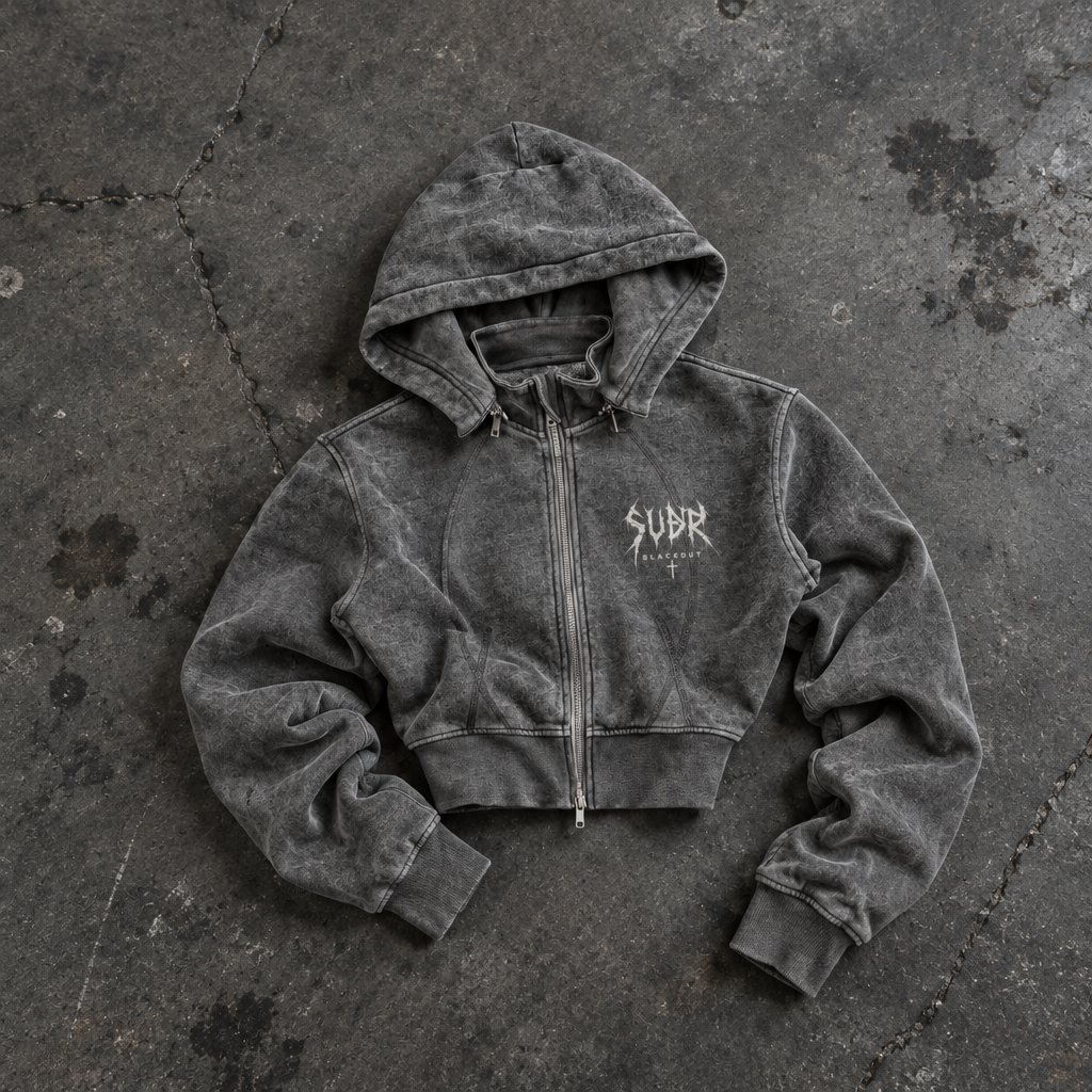 BLACKOUT vintage washed cropped fleece Hoodie – Ansicht 3