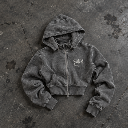 BLACKOUT vintage washed cropped fleece Hoodie – Ansicht 3