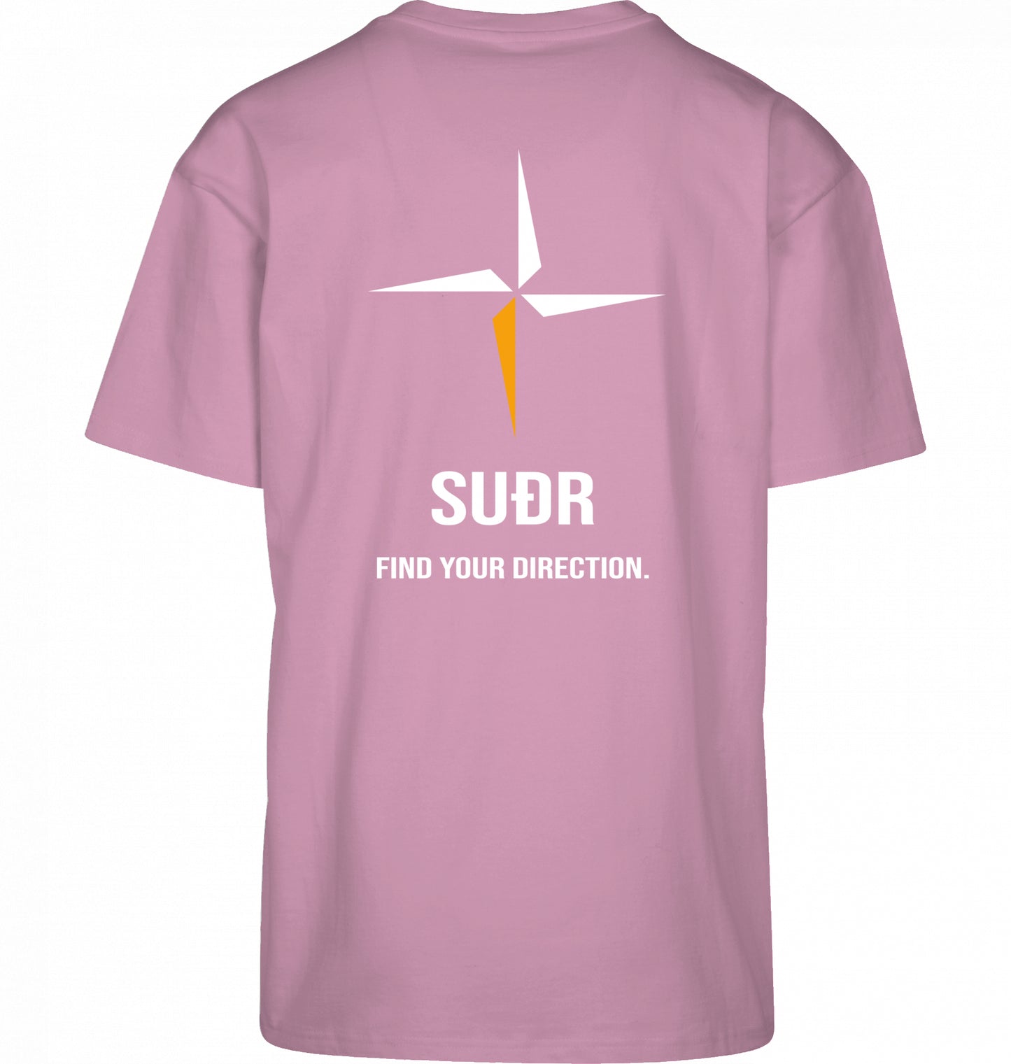 SUÐR FIND Heavy Oversize Tee in Soft Pink – Rückansicht mit Kompass-Stern und Find Your Direction