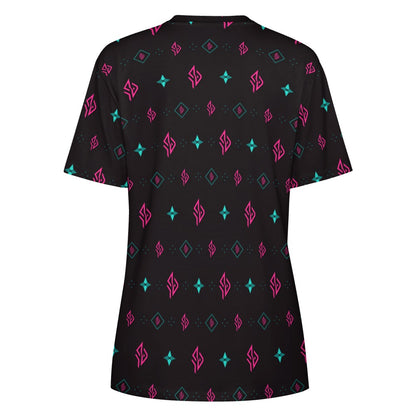 SUÐR Signature Tee Damen – Schwarz/Pink-Türkis
