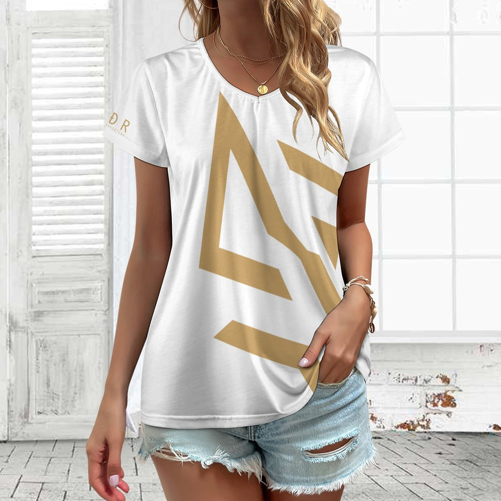 SUÐR Signature V-Neck Tee Damen – viele Farben – V-Neck Tee mit SUÐR-Emblem in Gold