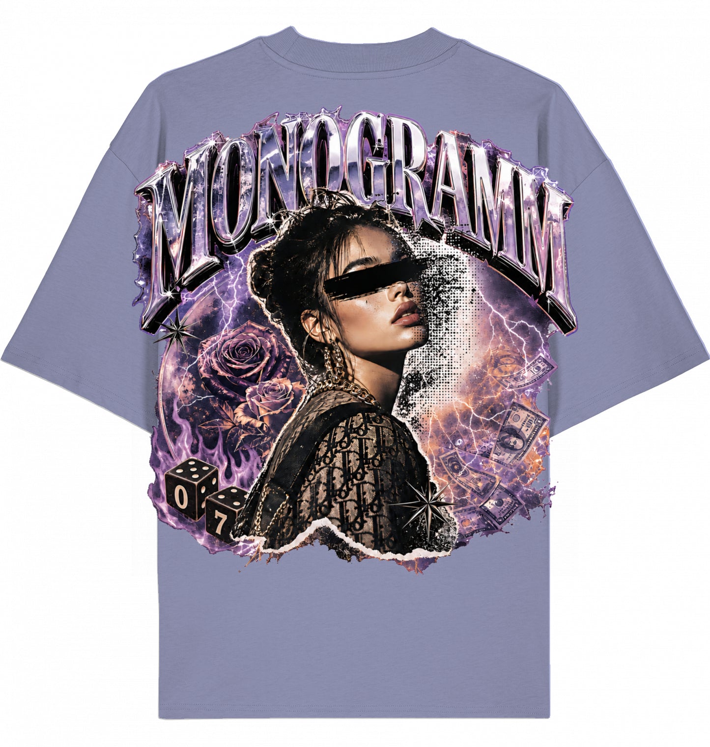 Backpiece 0702 Monogram – Oversize Tee in Violet, grosser Rückenprint von SUÐR