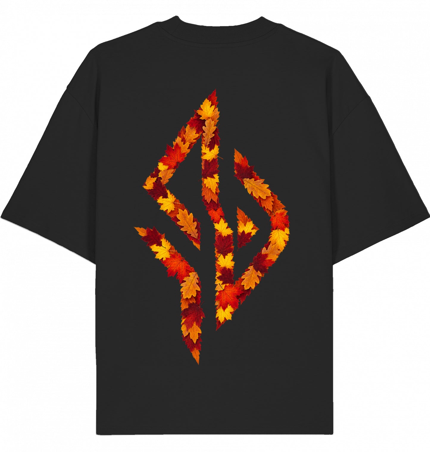 VESTR 07 Laub – Oversized Tee in Black, Print aus Herbstlaub von SUÐR