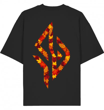 VESTR 07 Laub – Oversized Tee in Black, Print aus Herbstlaub von SUÐR