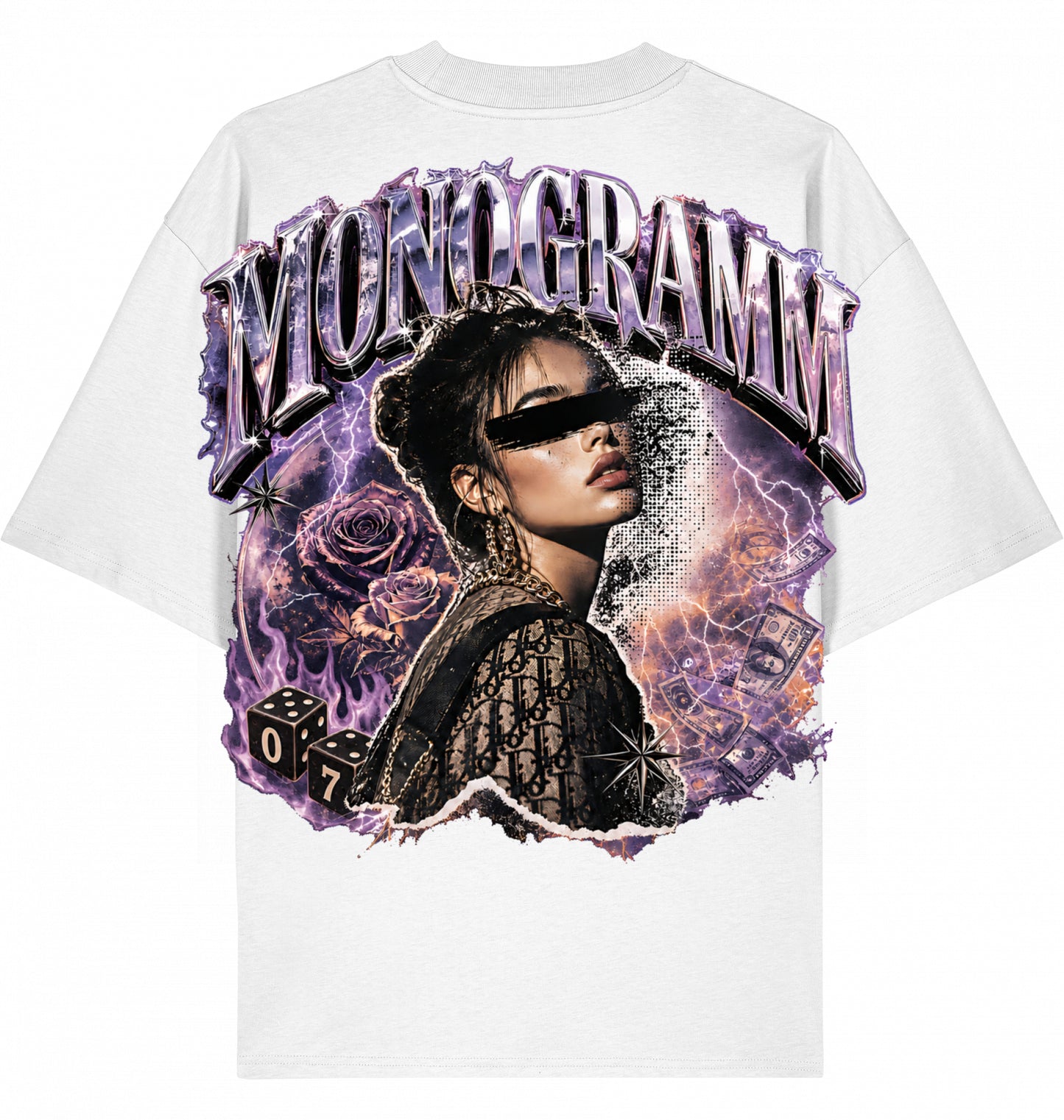 Backpiece 0702 Monogram – Oversize Tee in White, grosser Rückenprint von SUÐR