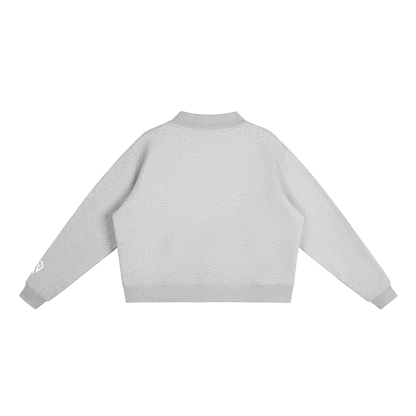SUÐR Mock-Neck Sweatshirt – Sweatshirt in Flower Gray, Rückseite ohne Druck, Emblem am Ärmel