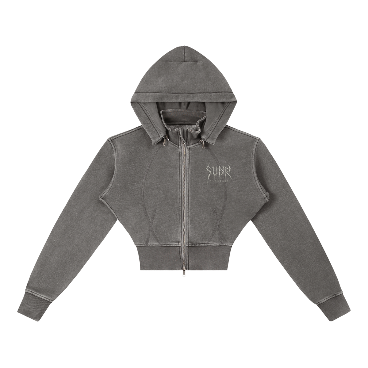 BLACKOUT vintage washed cropped fleece Hoodie – Ansicht 7