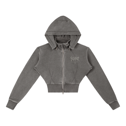 BLACKOUT vintage washed cropped fleece Hoodie – Ansicht 7