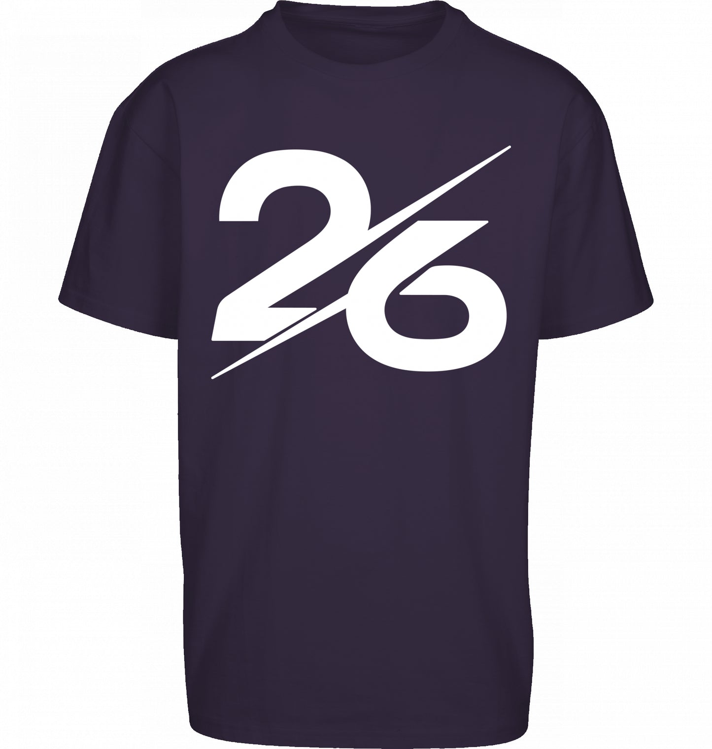 SUÐR FIND Heavy Oversize Tee in Purple Night – Vorderansicht mit großer 26