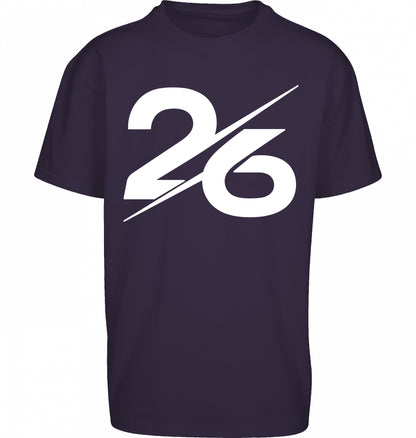 SUÐR FIND Heavy Oversize Tee in Purple Night – Vorderansicht mit großer 26
