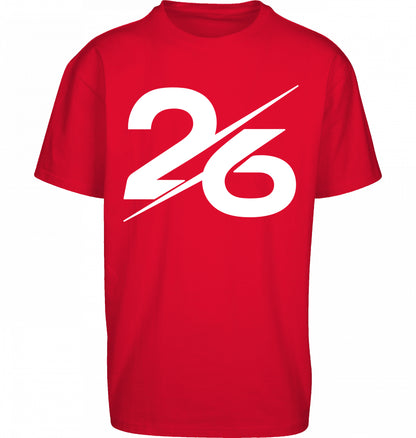 SUÐR FIND Heavy Oversize Tee in City Red – Vorderansicht mit großer 26