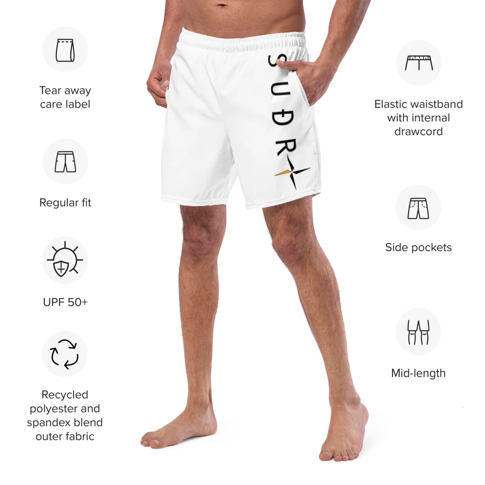All-Over Print Recycled Swim Trunks SUÐR Clothing