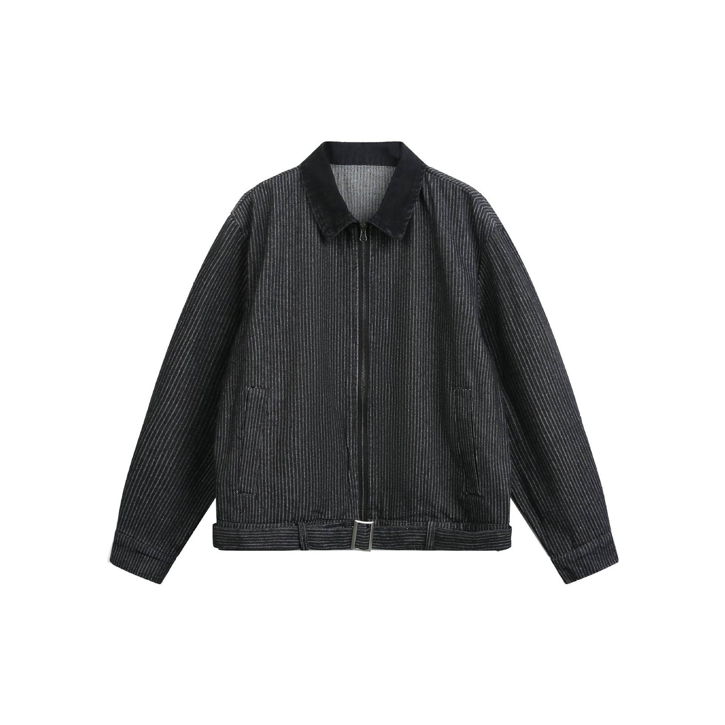 Vertical Stripe Color-Blocked Notch Lapel Short Jacket Men's Preppy Outerwear