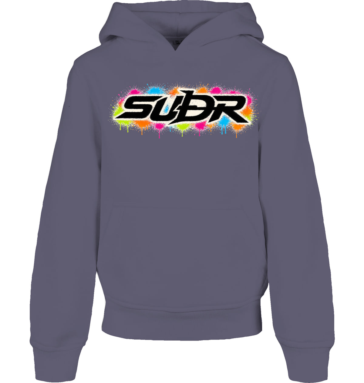 SUÐR Kids Hoodie Organic in Marineblau, Vorderseite mit Schriftzug