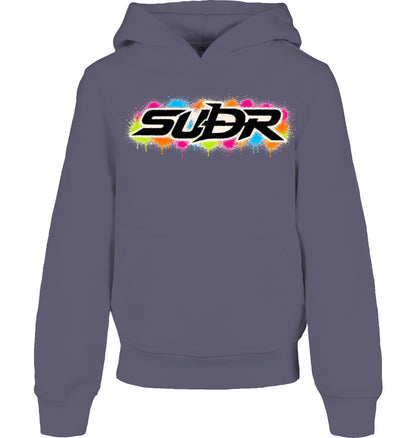 SUÐR Kids Hoodie Organic in Marineblau, Vorderseite mit Schriftzug