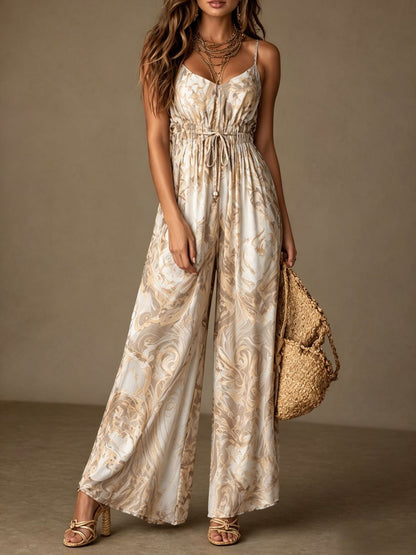 Printed camisole backless loose wide leg jumpsuit eprolo