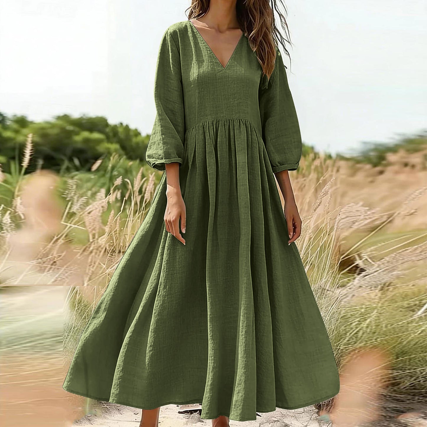 V-neck pleated dress eprolo
