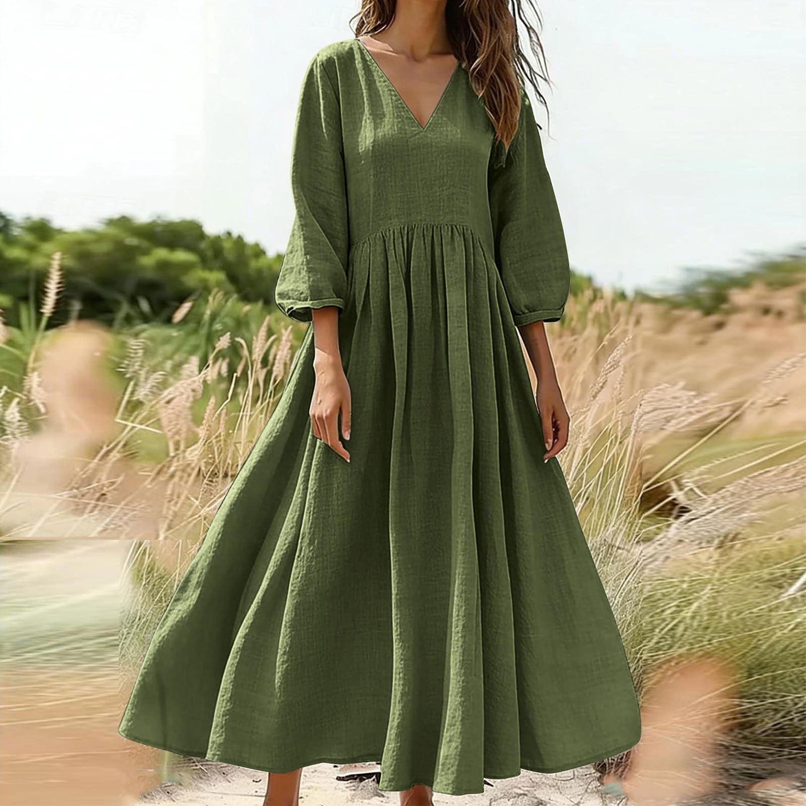 V-neck pleated dress eprolo