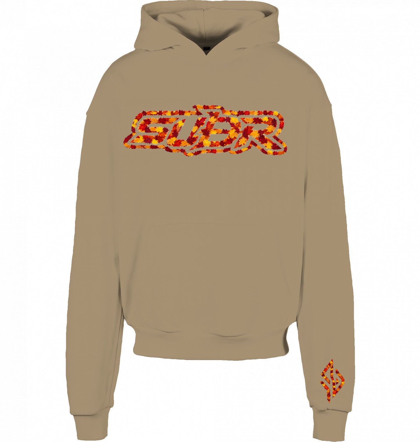 VESTR 07 Laub Hoodie – Boxy Hoodie in U. Beige, Print aus Herbstlaub von SUÐR