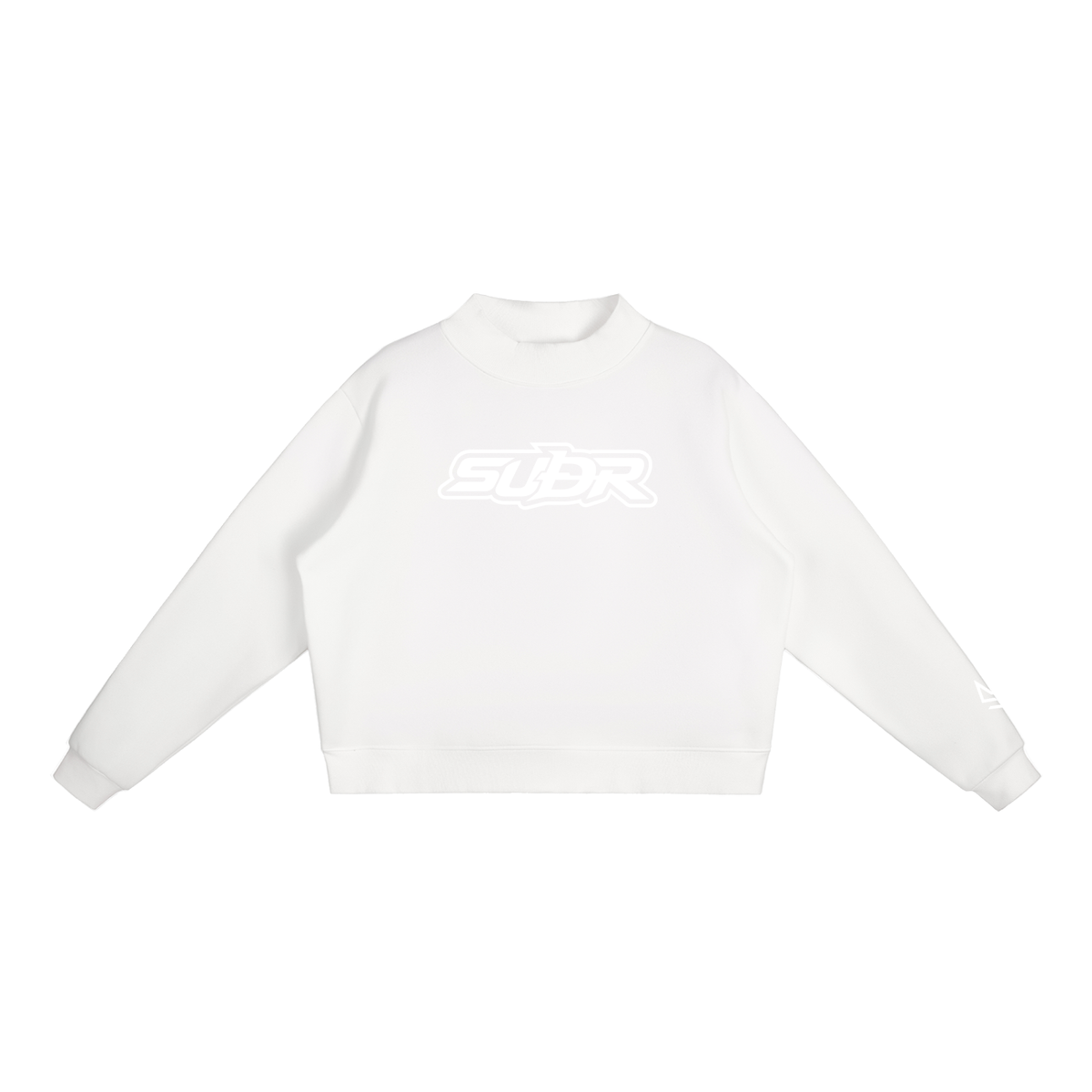 SUÐR Mock-Neck Sweatshirt – Sweatshirt in White, Vorderseite mit SUÐR-Schriftzug in Weiß auf der Brust