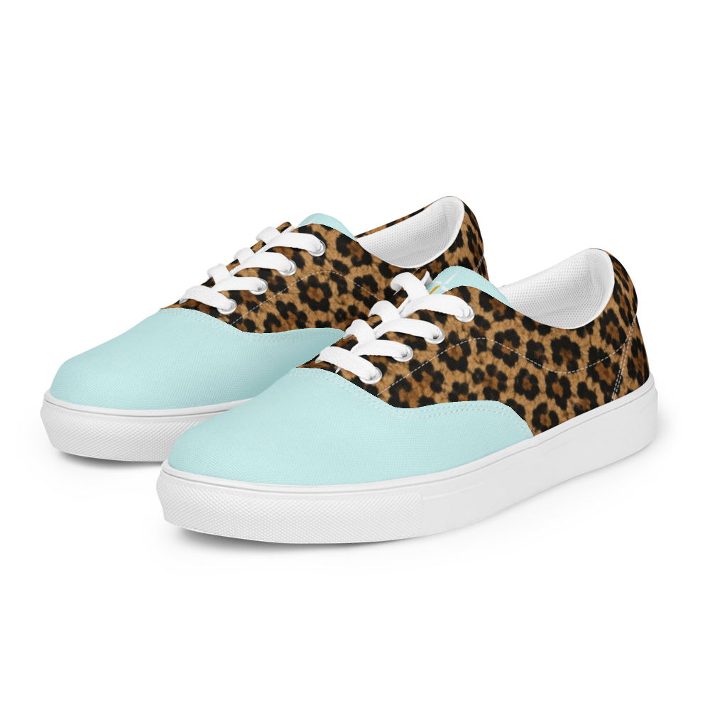 SUÐR-'26 Canvas Sneaker Leo Mint – Leo-Print Sneaker mit Mint-Kappe, weißer Sohle und weißen Senkeln