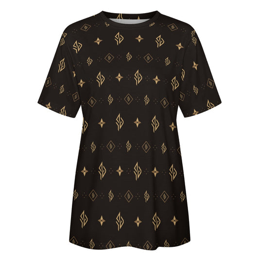 SUÐR Monogramm Tee Damen – Braun/Gold