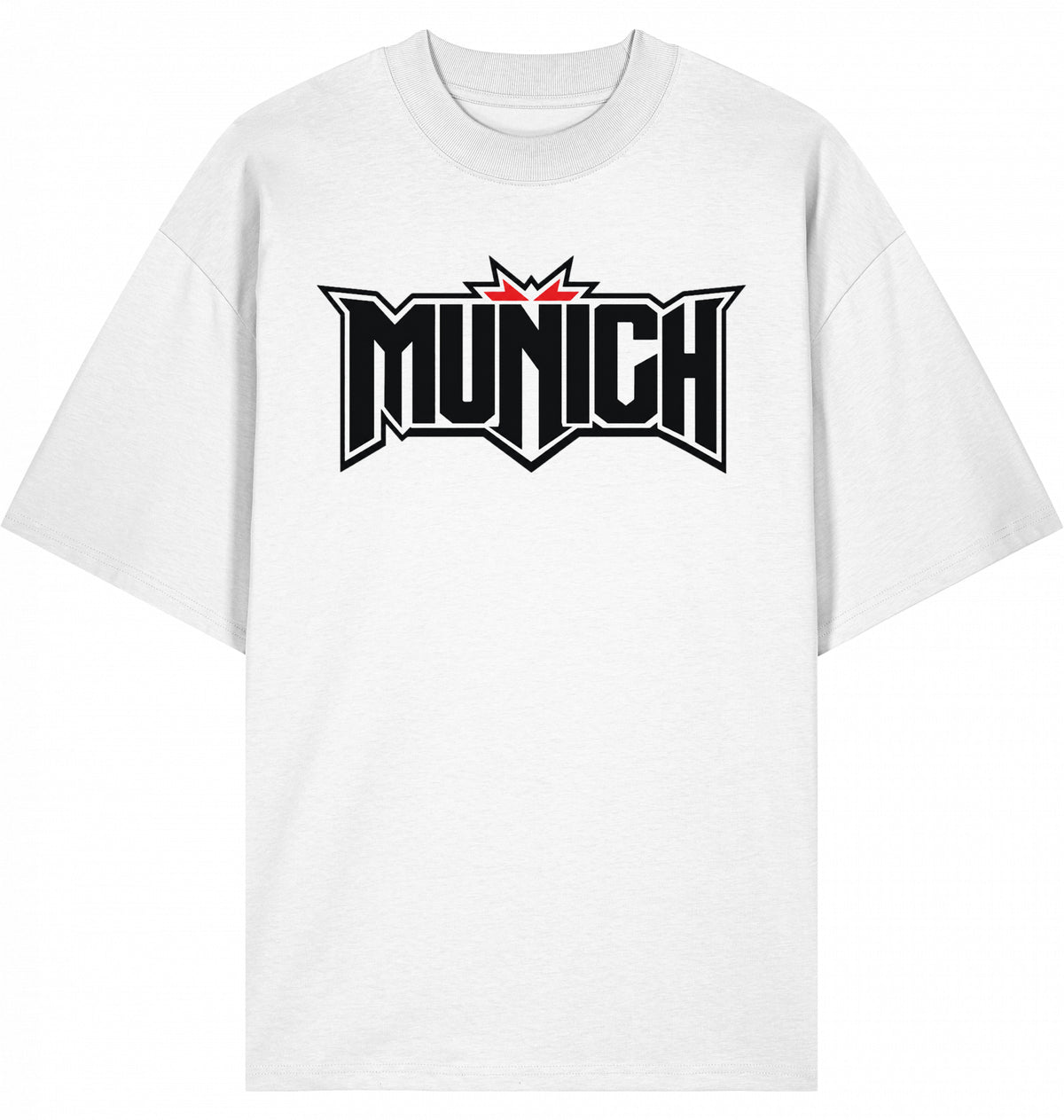 VESTR FEST 01 – MUNICH Oversized Tee in White, MUNICH-Schriftzug vorne, von SUÐR