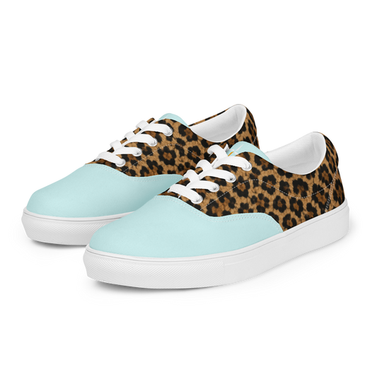 SUÐR-'26 Canvas Sneaker Leo Mint – Leo-Print Sneaker mit Mint-Kappe, weißer Sohle und weißen Senkeln