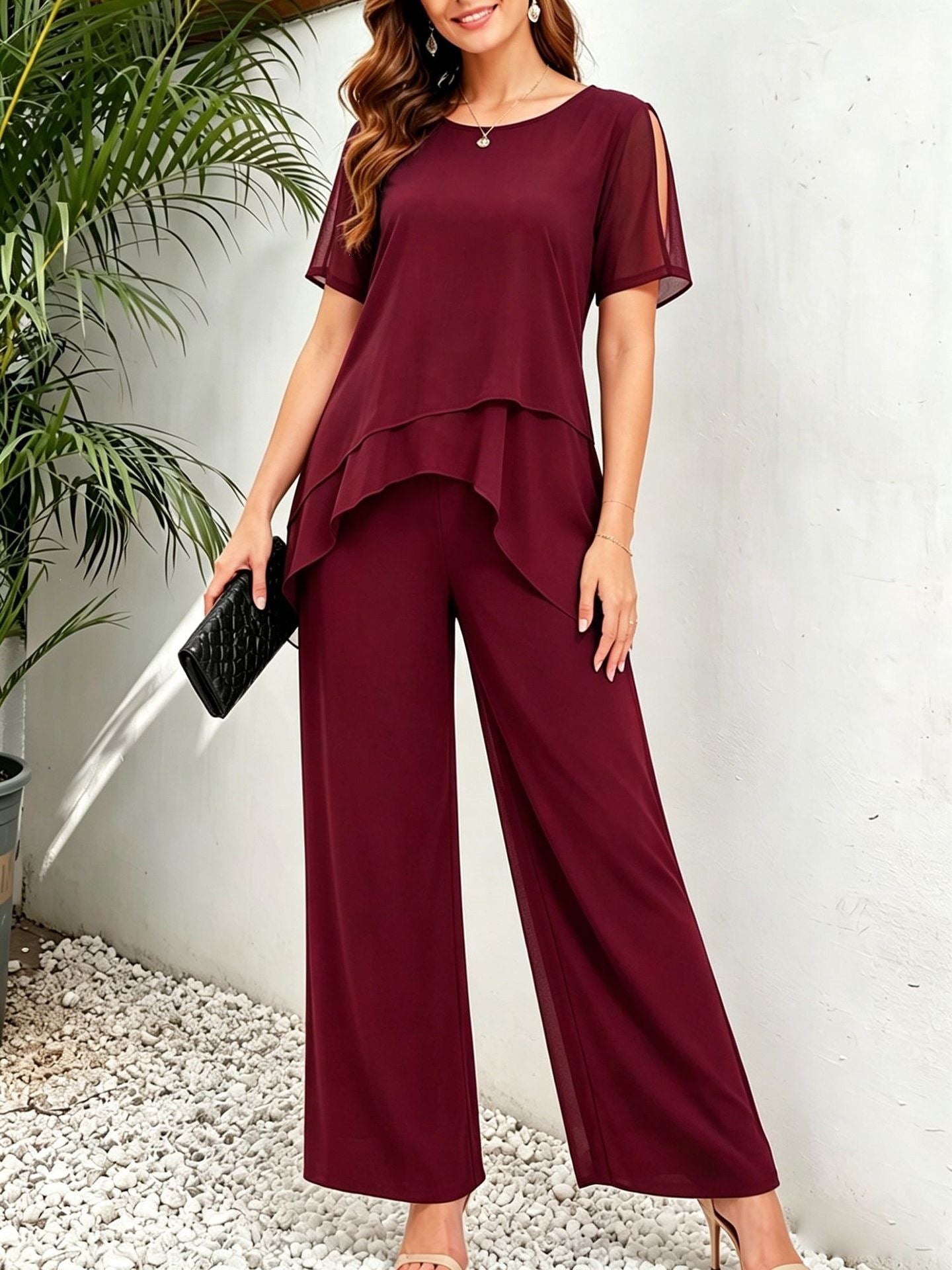 Irregular top wide leg long pants two-piece set eprolo
