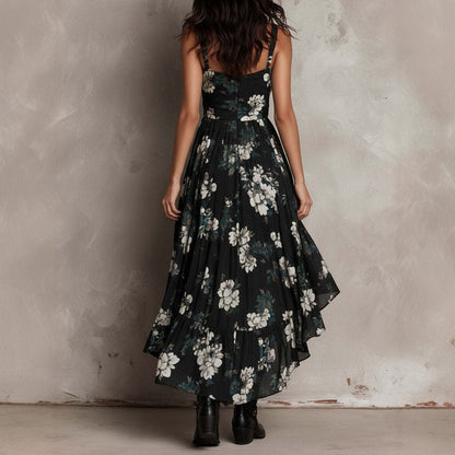 New style printed camisole dress for women, V-neck, waist cinched, high slit long skirt, fashionable vacation dress eprolo