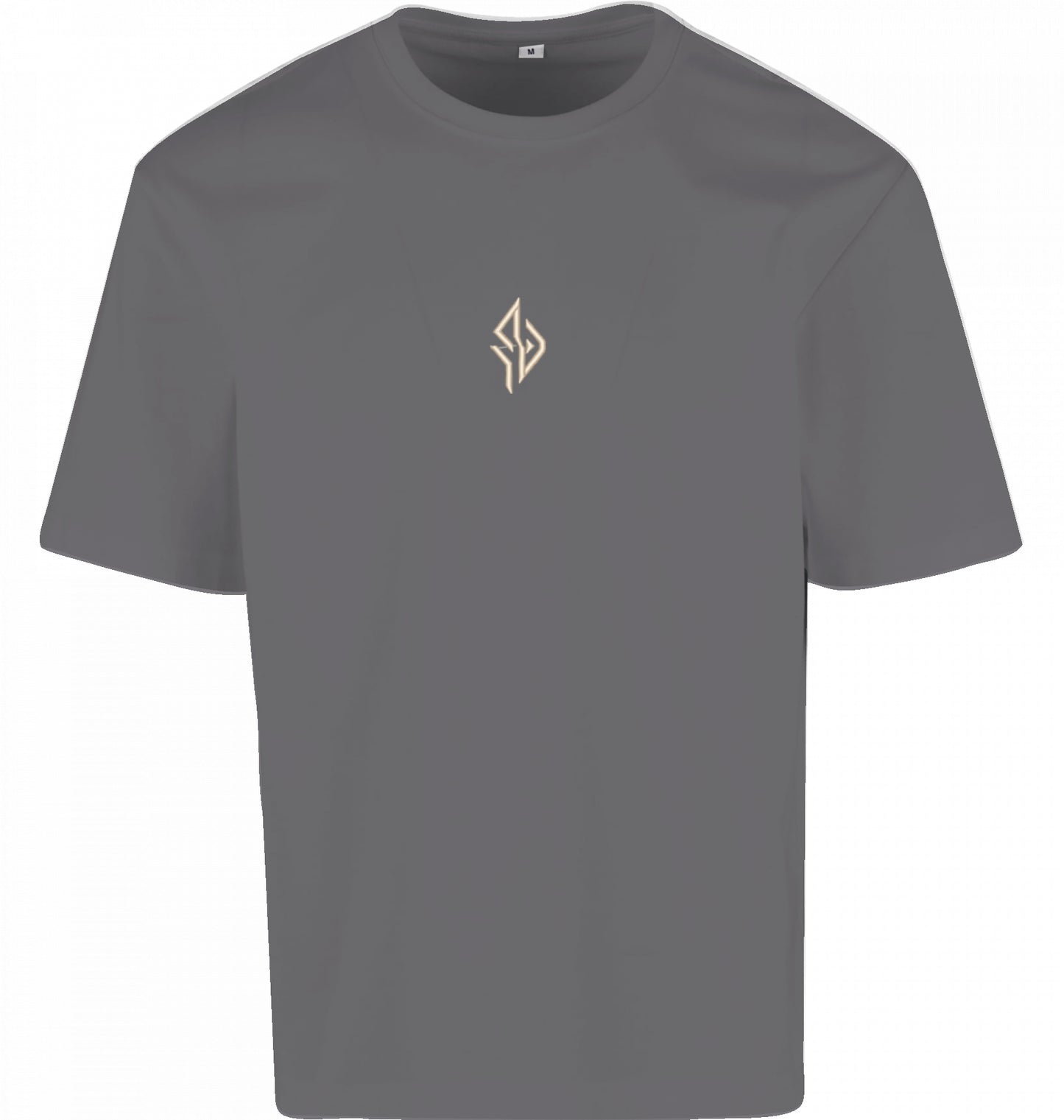 SUÐR FIND Loose Fit Tee in Magnet – Vorderseite mit gesticktem SUÐR-Monogramm auf der Brust