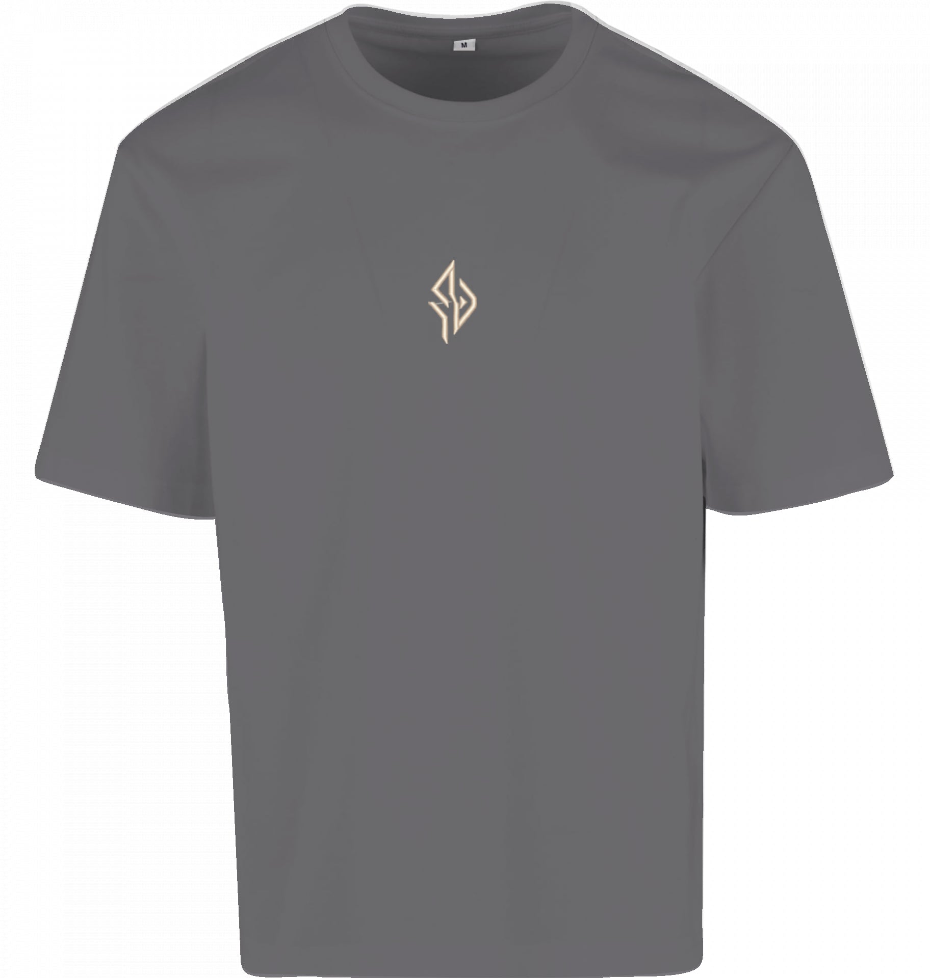 SUÐR FIND Loose Fit Tee in Magnet – Vorderseite mit gesticktem SUÐR-Monogramm auf der Brust