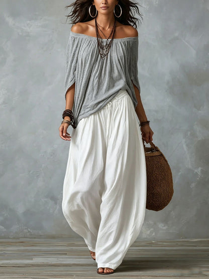Fashion One-Shoulder T-Shirt with Wide-Leg Pants Set for Women, Elegant Two-Piece Long Sleeve Casual Outfit eprolo