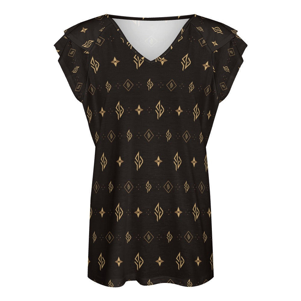 SUÐR Signature V-Neck Tee Damen – Braun/Gold